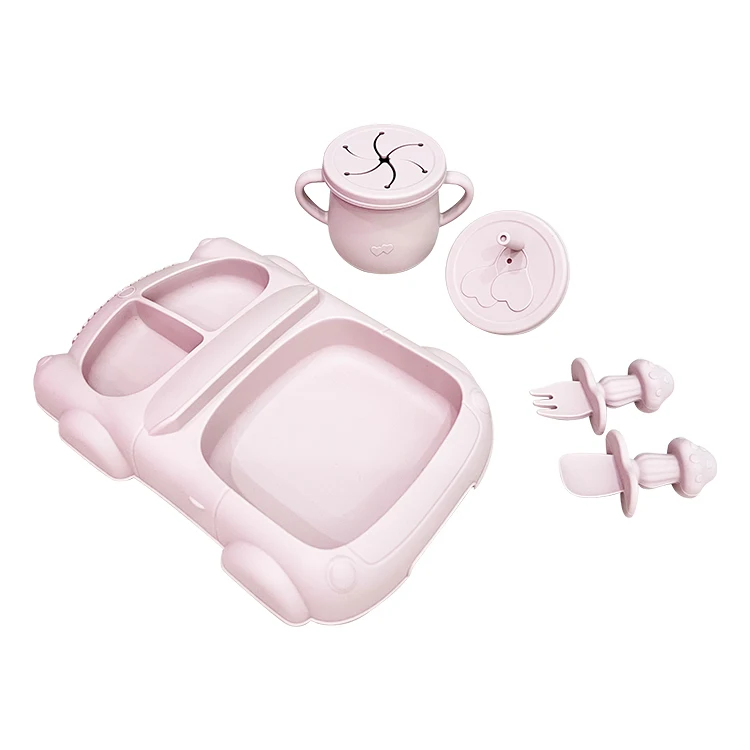 Custom Box BPA Free Non Toxic Children Kid Dishes Utensil Toddler Dinnerware Silicone Baby Feeding Plate Cup Spoon Set