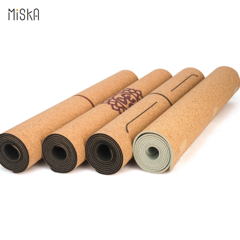 Cork Yoga mat Miska wholesale custom logo design eco friendly Non slip rubber cork gym fitness mattes  kid cork TPE yoga mats
