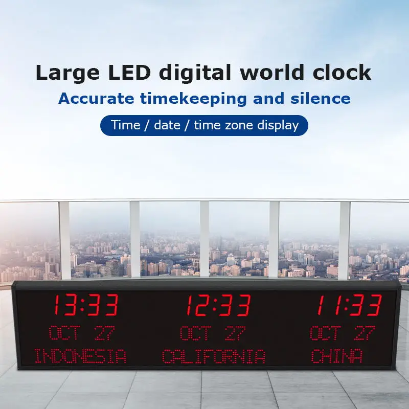 CHEETIE CP36 DIY Electronic Daylight Saving Digital LED World Time Zone Clock for Office Hotel Wall
