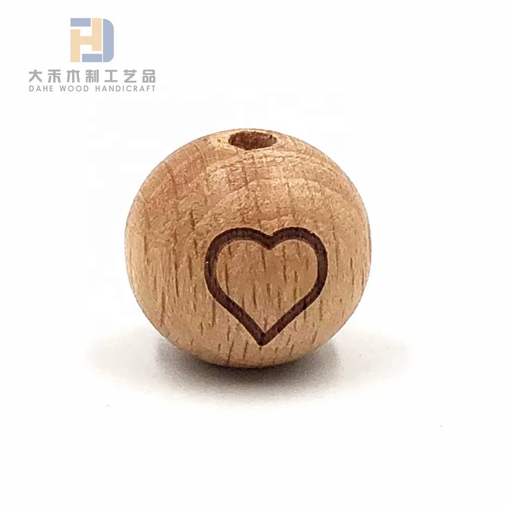 Laser-engraved 16-20mm Beech Wood Beads Custom Wooden Loose Bead for DIY Bracelet Crafts Baby Teether Making