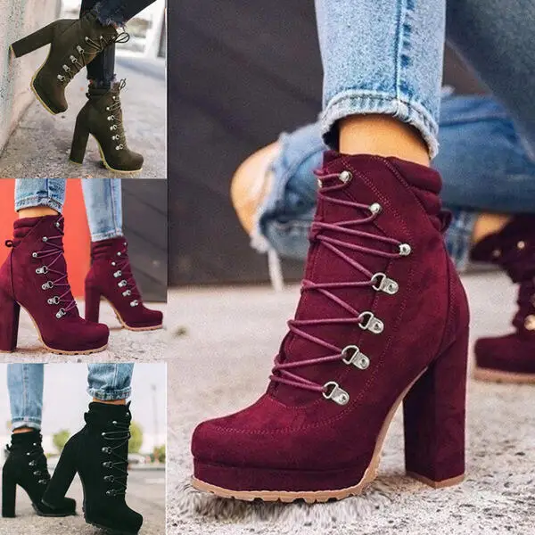 2021 Plus Size Autumn And Winter Waterproof Platform High-Heeled Rivet Ladies Short Boots Shoes Suede Women Martin Boots