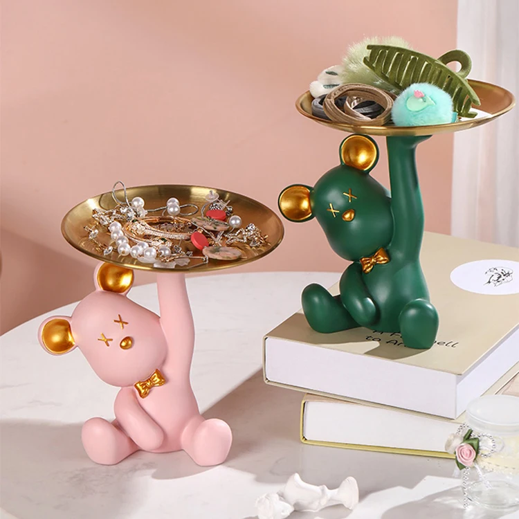 New styles resin bear statues bear tray animal storage resin bears for table decoration wedding
