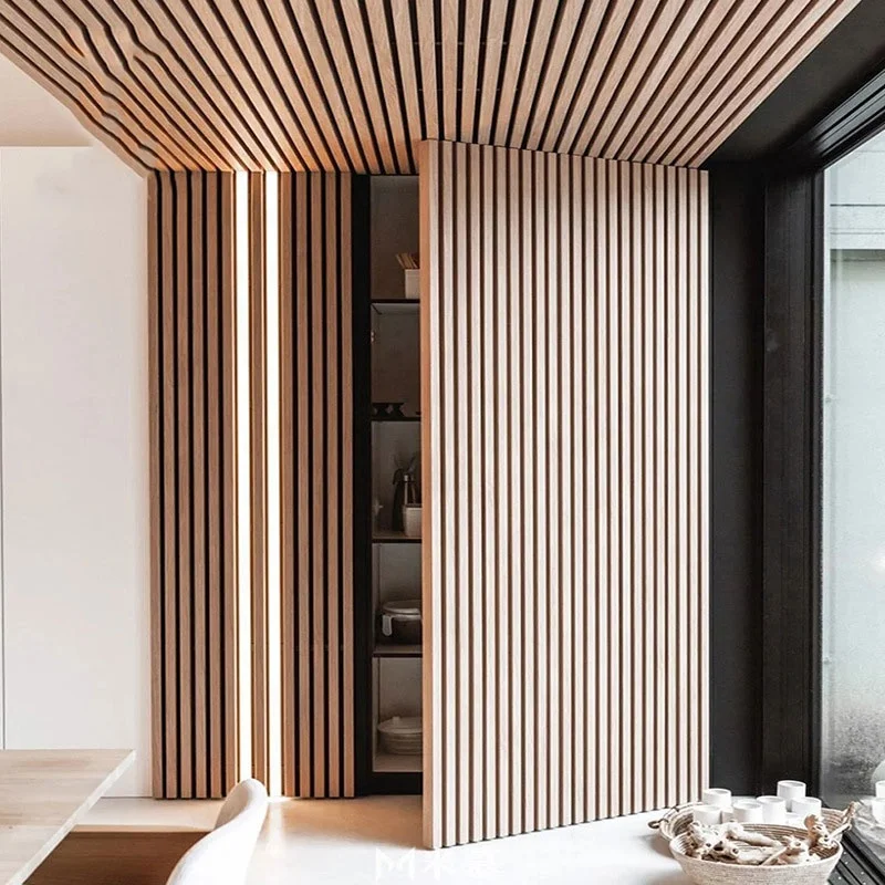 Eco-invisible composite paint invisible aluminum solid wood door fluted panel background wall modeling wave plate interior door