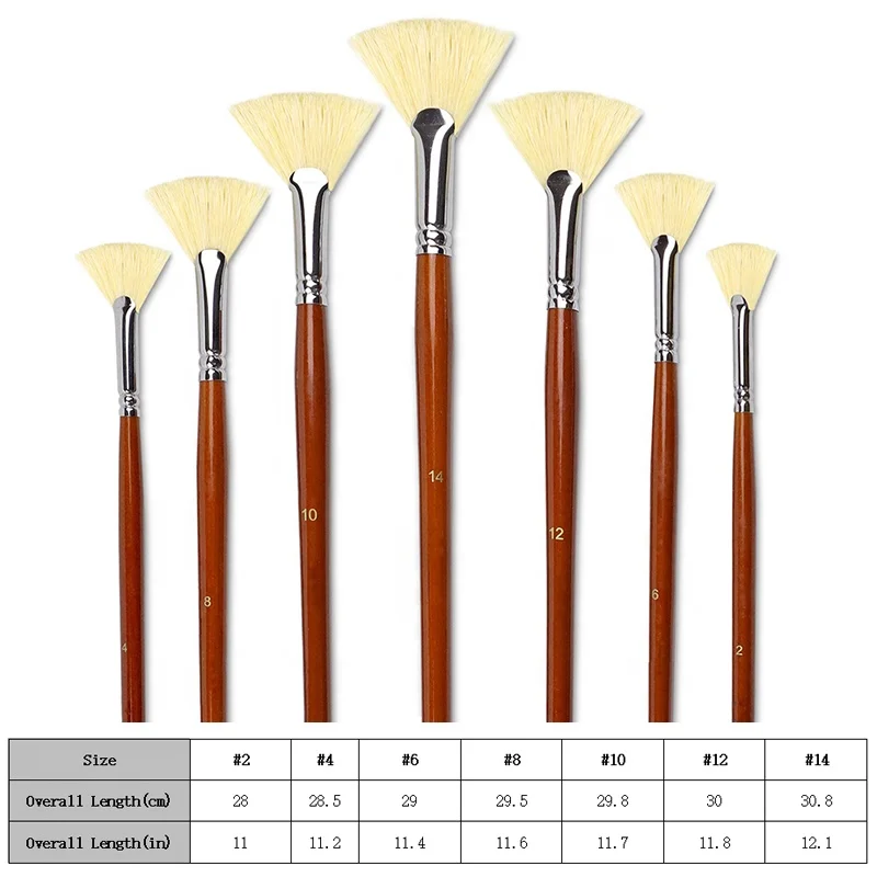 7pcs Fan Bristle Artist Paint Brush Set 100% Natural Chungking Hog Bristle Anti-Shedding Tip for Acrylic Watercolor Oil Painting