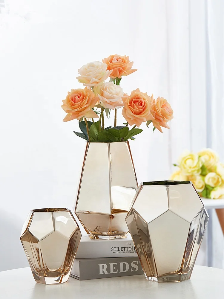 
Glass Flower Vase gold Small Mini Geometric Bud Decoration Wedding nordic Home Decor Glass Flower Vase 