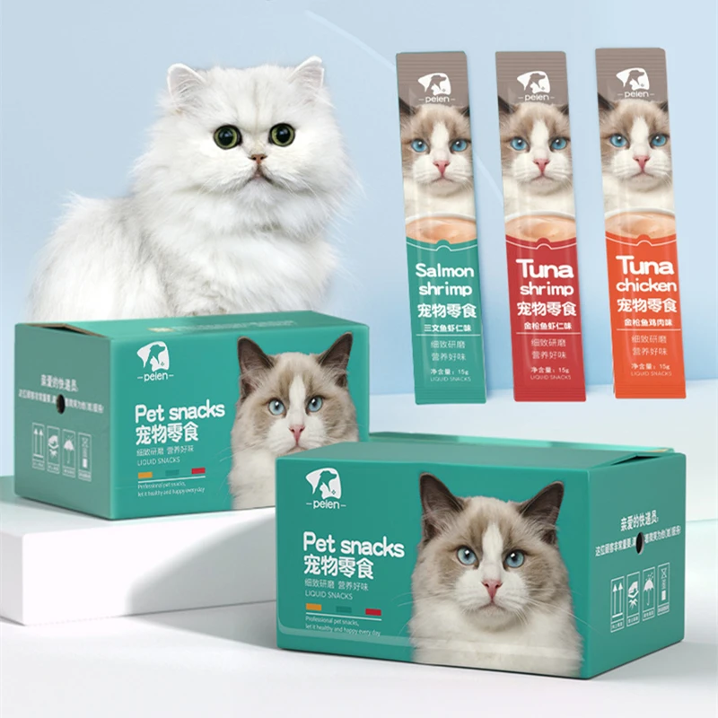 Factory sale 15g salmon tuna chicken nutritional liquid strips pet snacks treats wet cats food