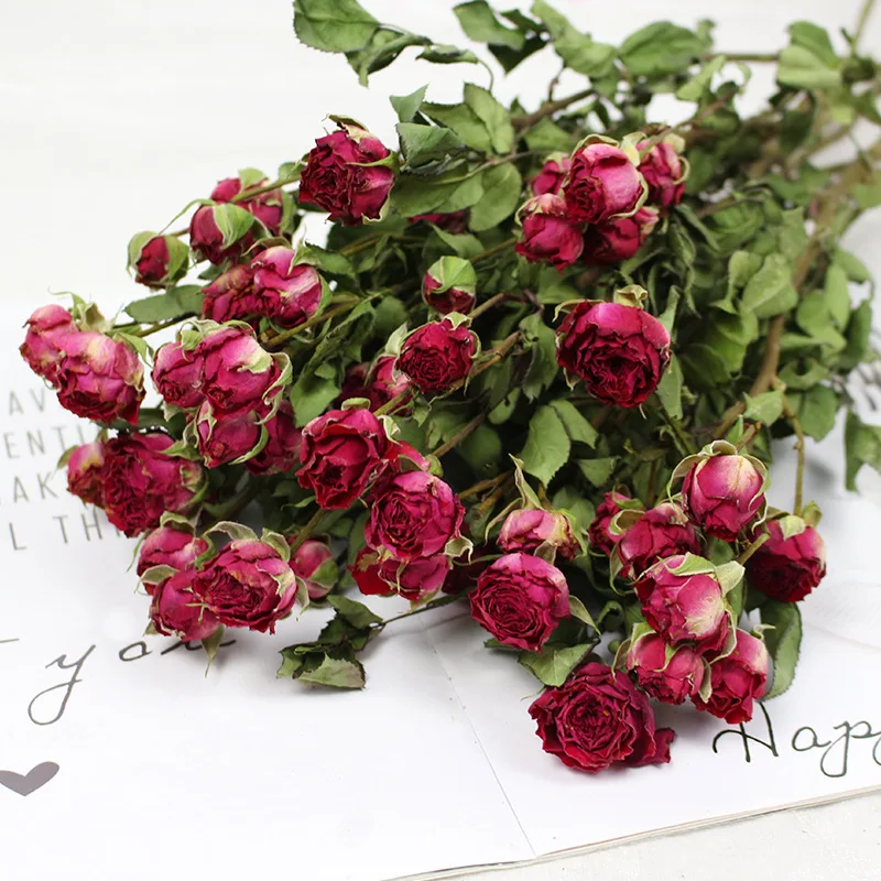 UKIQUEEN Wholesale Multi-headed Rose Dry Flower Bouquet Dried Flowers Roses Flowers for  home and wedding decoration