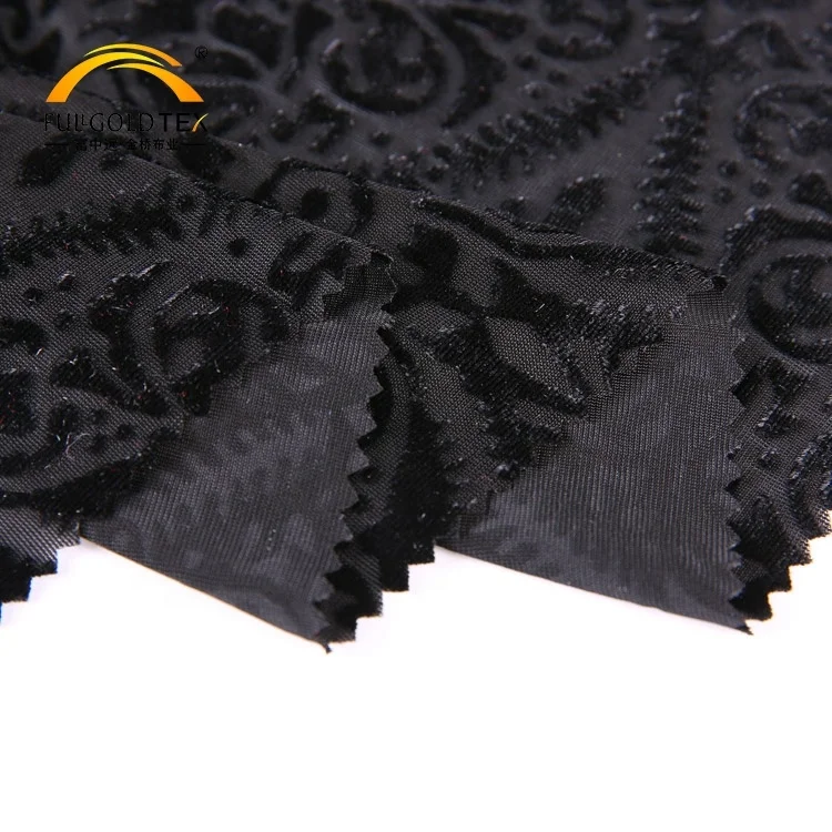 Hejin Wholesale Custom Yarn Dyed Stretch Breathable Blackout Warp Knitted Jacquard Burnout Velvet Fabric for Women Clothing