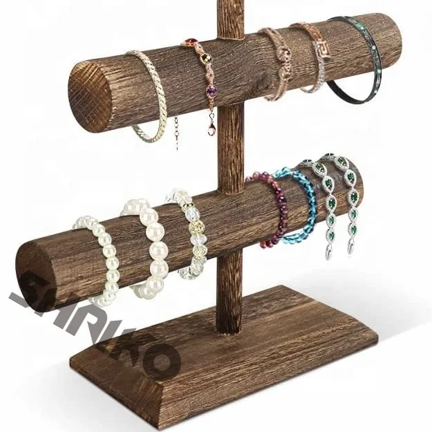 4 Tier Wooden Jewelry Bracelet Watch Display rack, Bangle Scrunchie Necklace Holder Storage Stand Customized Color