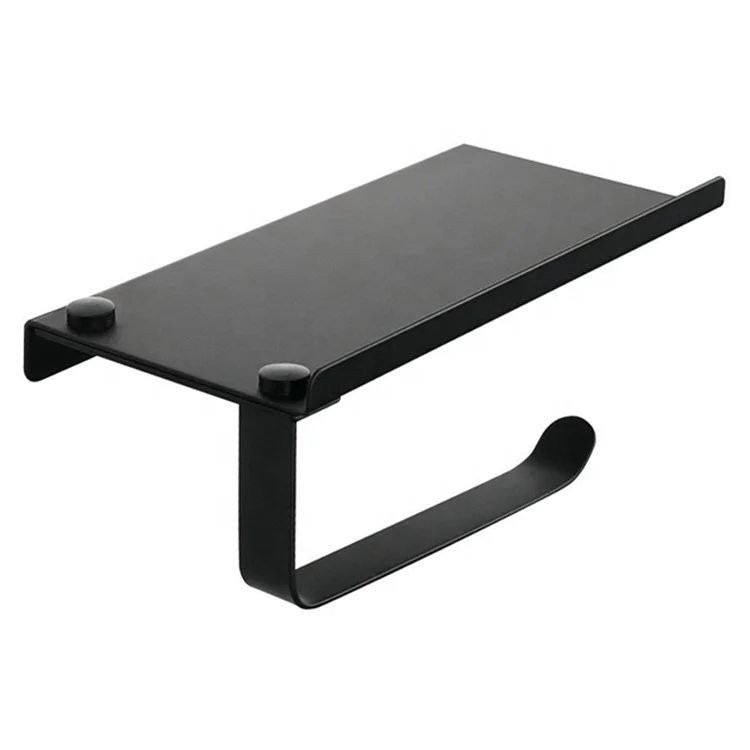 Practical Black Toilet Paper Roll Holder Durable 304 Stainless Steel Multi-functional  with Shelf for Bathroom Kitchen