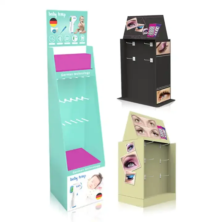 Custom Corrugated Cardboard Cell Phone Case Data Line Cable Display Floor Stand Rack With Hooks