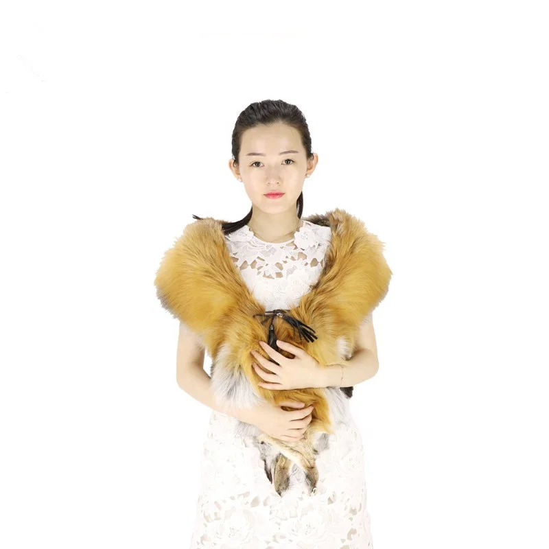 Women Scarf Real Fox Fur Long Shawl Stole Wrap Shrug Scarf Pashmina Bridal Wedding Winter Thick Warm stola echarpe