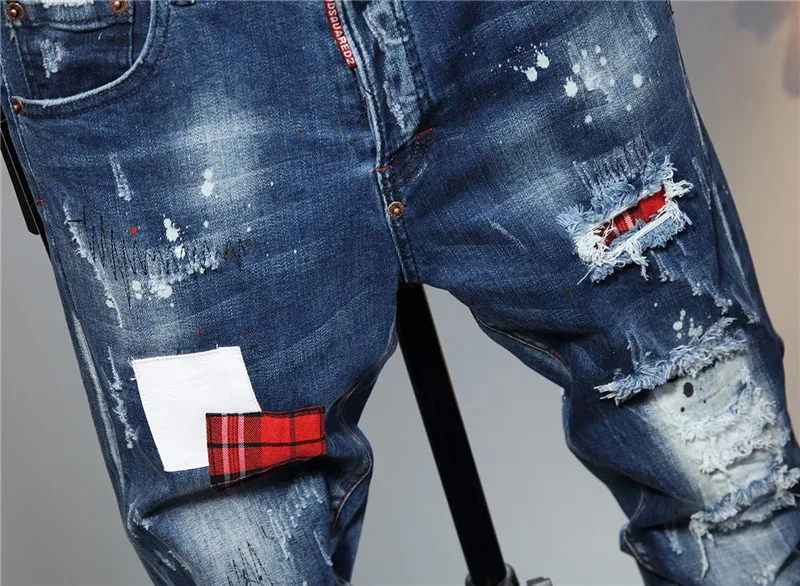 DQS2 Light Blue  hole brand slim fit elastic Khmer red tie cloth fashion paint D2