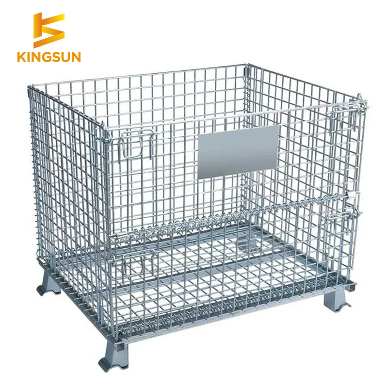 Collapsible stacking welded wire mesh container cage pallet for storage