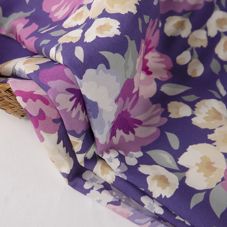 100% ткань «Чаллис» из искусственного шелка, цифровая печать на заказ, с розовыми цветочками на вискозной однотонной ткани 150gsm подходящих сумочек для вечеринок платье