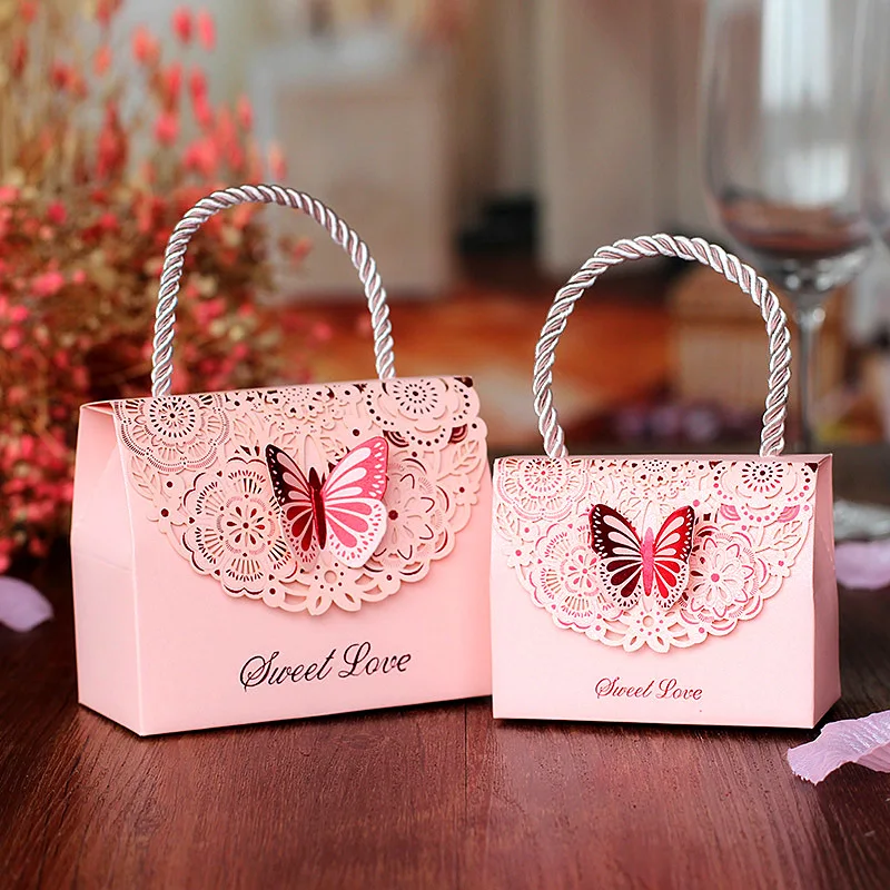 Factory Spot Pink Recycle Butterfly Candy Chocolate Wedding Birthday Party Favor Gift Bag Tote Box