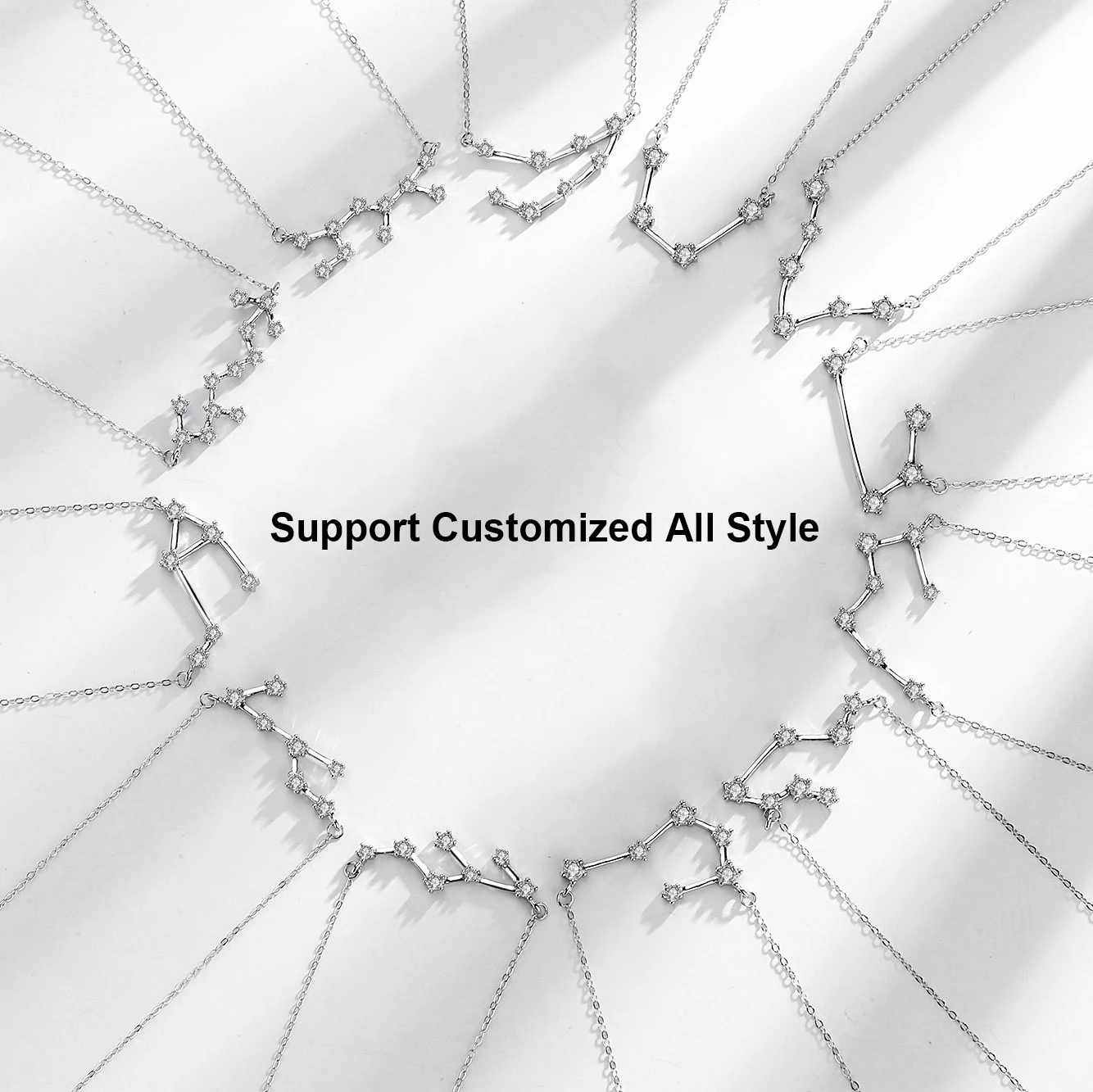 Custom Sterling Silver White Cubic Zirconia Leo Star Constellation 12 Zodiac Astrology AAA+ Zircon Necklace