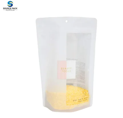 High quality Sourcepack Customized Recyclable rice paper stand up bags with clear window grain paper bags