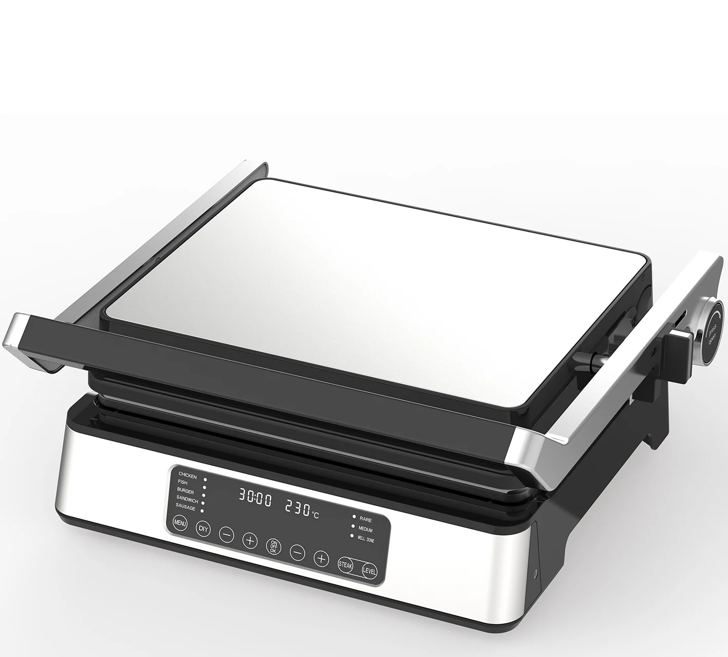 SUNWJN  Grill  Sandwich Toaster Panini Press 2 Slice Non Stick Grill Plates Built-In Fat Tray Stainless Steel  Easy to Clean