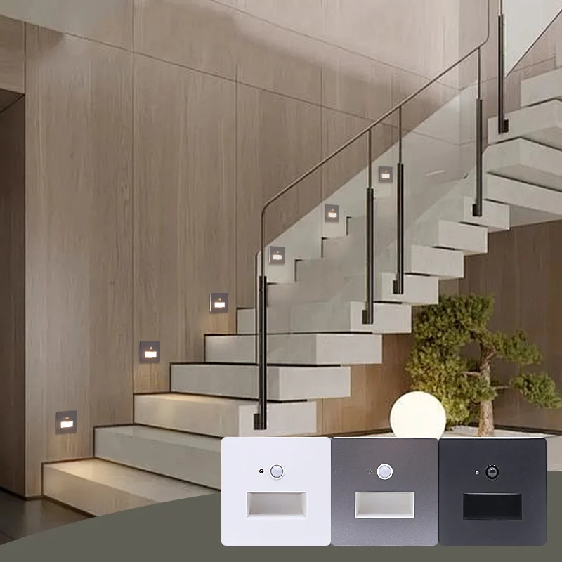 GuangShu recess wall step lights interior hotel hallway step light indoor 1 w motion sensor stair lights