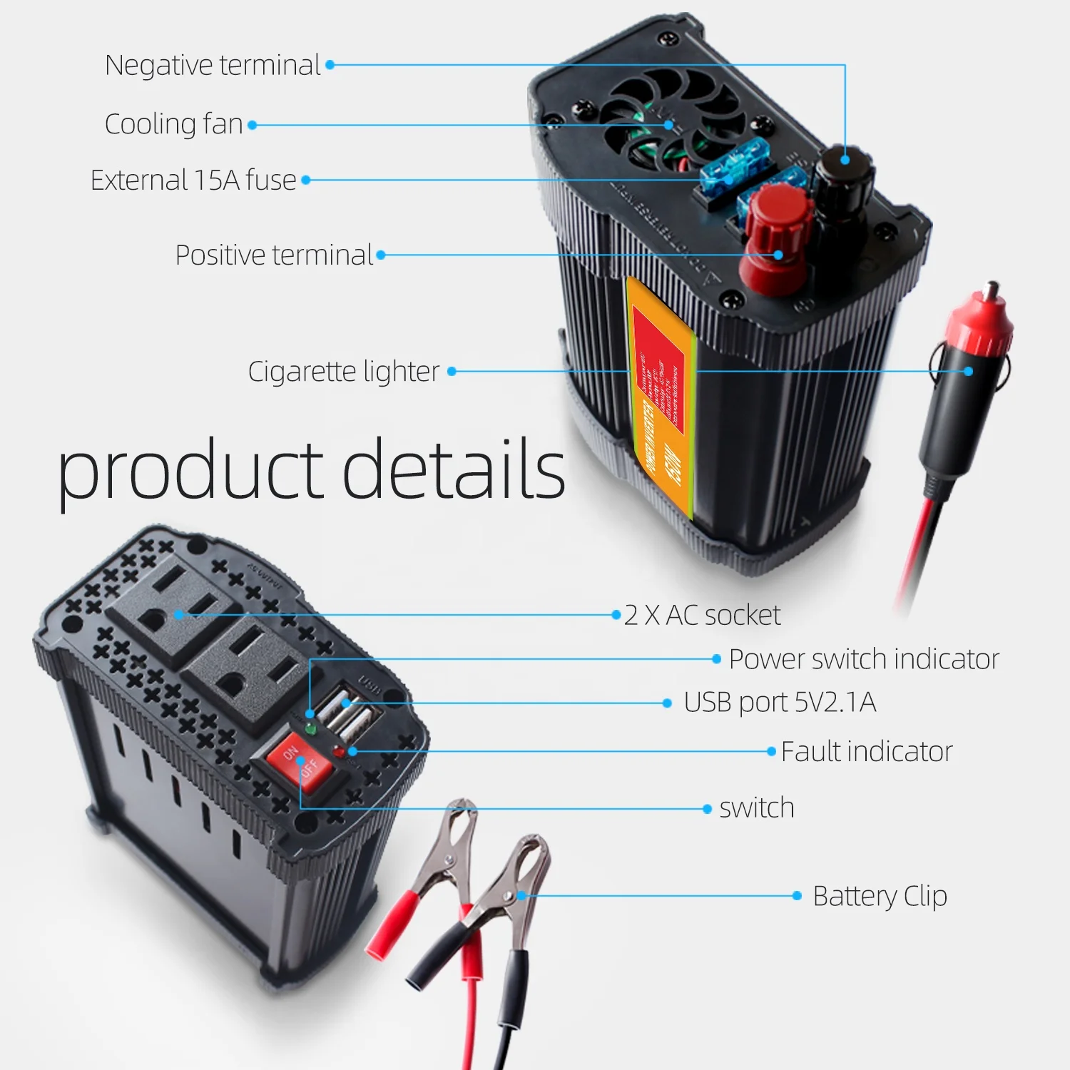 modified sine wave Mini Portable Car Power Inverter DC to AC 150W 12v 220v power inverter for the car inverter price