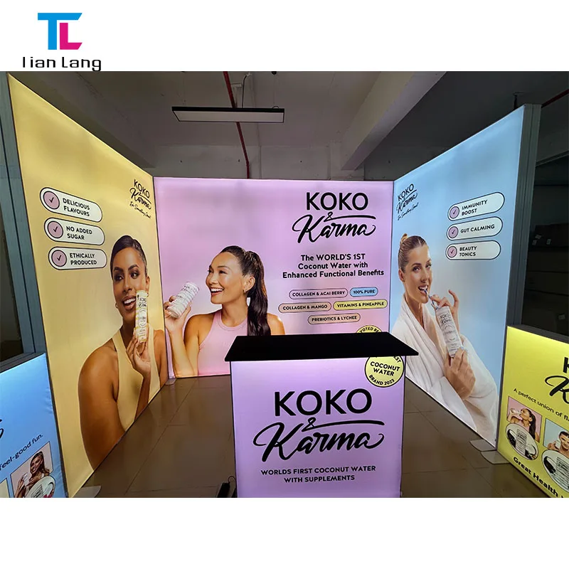 10x10 Folding Reusable Custom Advertising Promotion Fabric Aluminum Backdrop Expo Booth Backlit Exhibition SEG Pop Up Lightbox