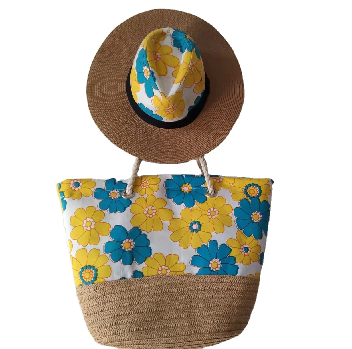 2022 new matching hat bag beach bag big brim straw hat matching travel fashion all-match