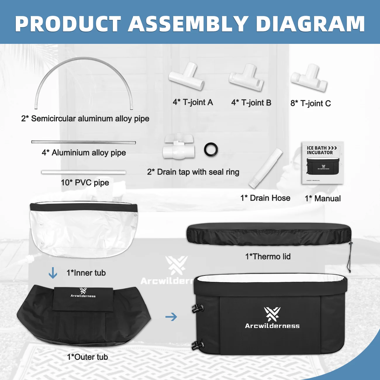 Insulated Ice Pod Replaceable Inner Liner Oval Cold Plunge ice bath tub 400L Portable Detachable Outdoor Ice Bath Tub