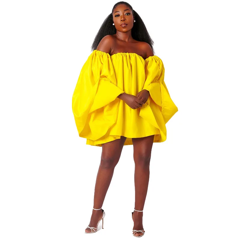 Women Summer  Ruffles Short Sleeves Sexy Top Skirt Shirt Dress Off Shoulder Blouses