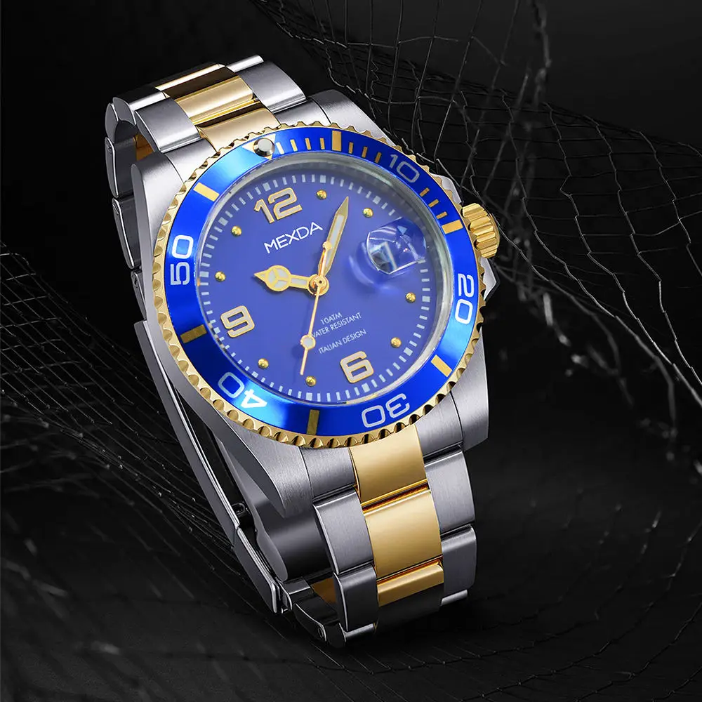 Mexda Custom Logo Stainless Steel Fashion Dive Watch Sport Luxury Relojes Luminous Watch for Men
