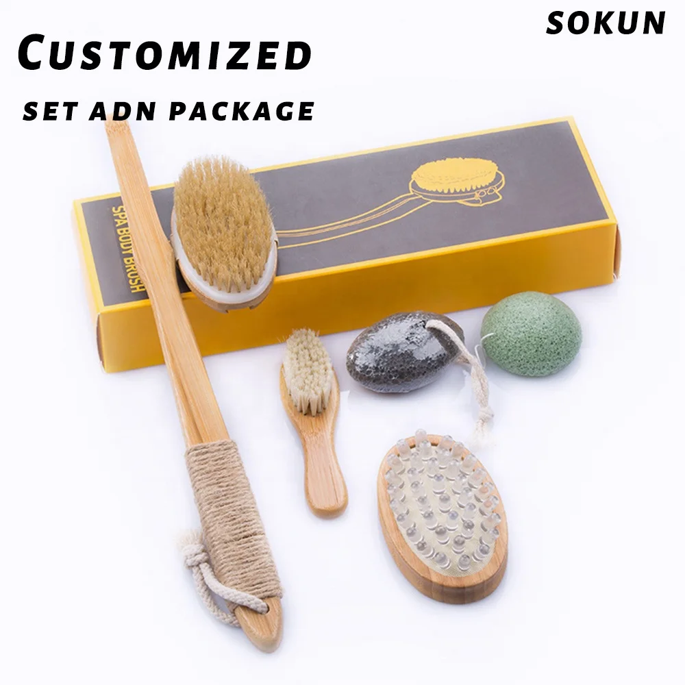 Cotton Swab Exfoliating Bath Brush Bamboo hair brush Konjac Sponge Makeup Remover Pad Set