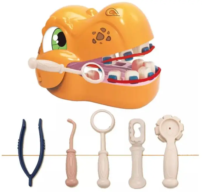 Little doctor Dinosaur Head Dental tool set 5 pieces increase knowledge interest in medicine plastic kids toys