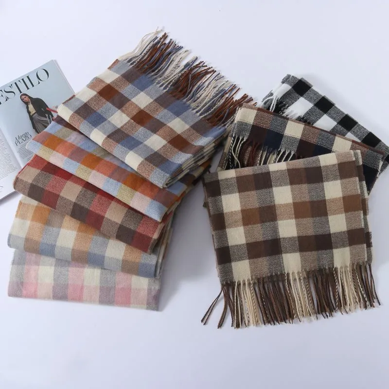 Factory Winter Cashmere Feel  Acrylic Scarfs For Women Men Fashion Wool Tartan Checkered Plaid Shawl Scarf With Tassels