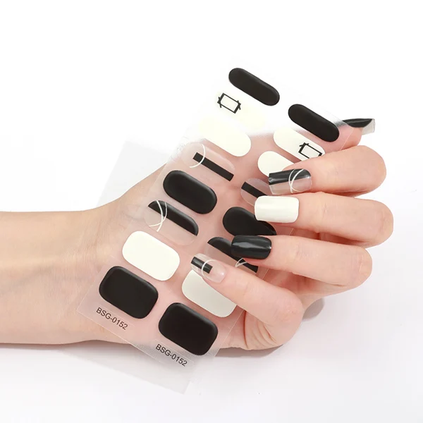 Wholesale Custom 3d Nail Art Wraps Black Simple Matte UV Nail Sticker Eco-friendly Decals Strips Semi Cured Gel Polish  Sticker