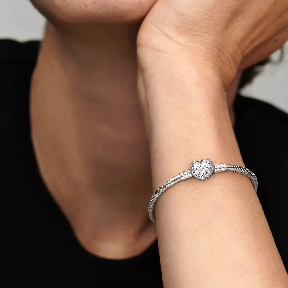 2021 Wholesale Heart Charm Silver Bracelet 925 Sterling for