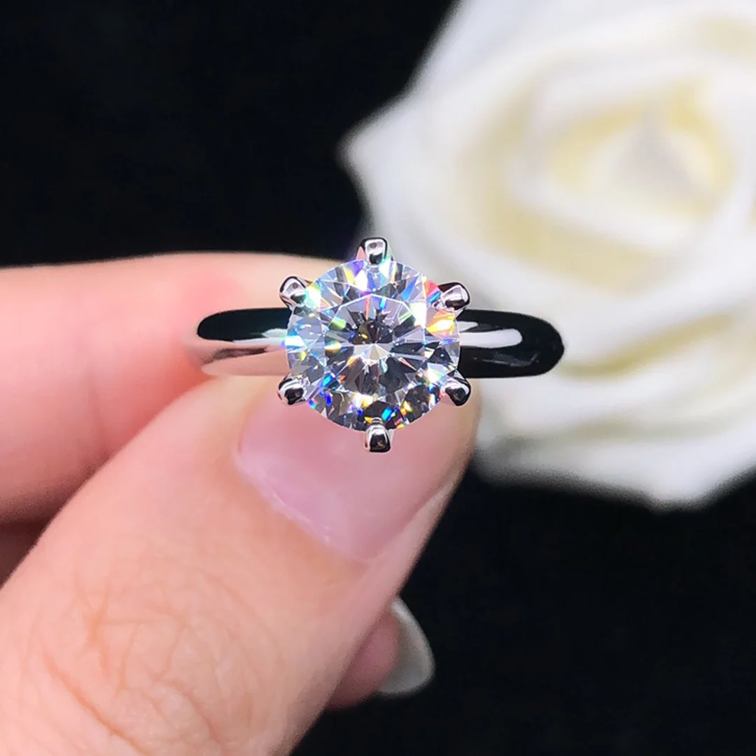 Etsy Wholesale Women Jewelry S925 Sterling Silver Gold Plated 1/2/3ct D VVS Moissanite Diamond Engagement Wedding Band Ring with GRA