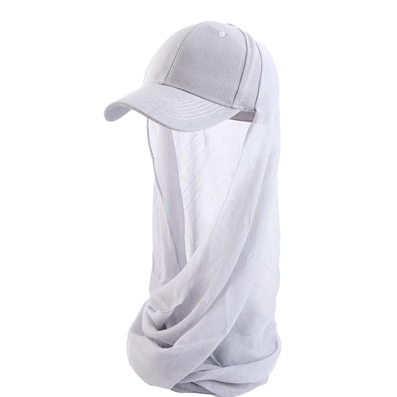 Wholesale RTS Fast Delivery  Hair Accessories Summer Caps With Cloak Hijab Visor Muslim Baseball Cap With Mesh Scarf For Women