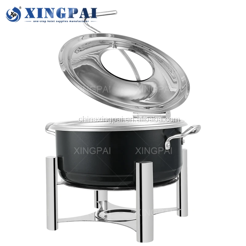XINGPAI catering equipment black color chafing dish round chafing dish pour buffet stainless steel chaffing dish