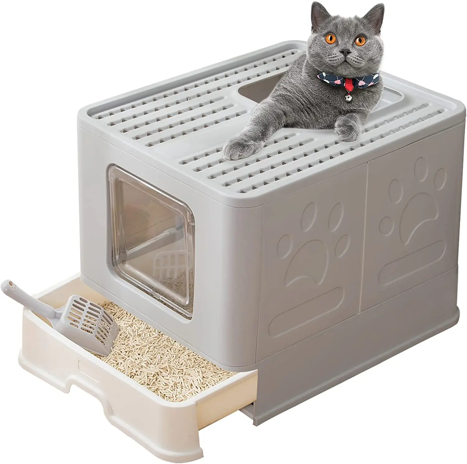 OKKPETS Hot Sale Foldable Drawer Type Cat Litter Box Super Large Pet Clean and Grooming Cat Litter Box in stock fast shipping