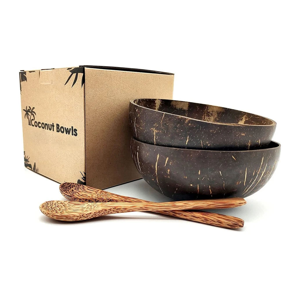 
Dinnerware Sets Custom Home Smoothie Coconut Wood Bowl Natural Shell Coconut Bowl and Wooden Spoon Set 