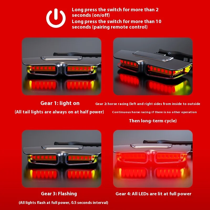 bicycle tail light LED highlight warning turn signal USB charging light waterproof usb rechargeable led bicycle tail light