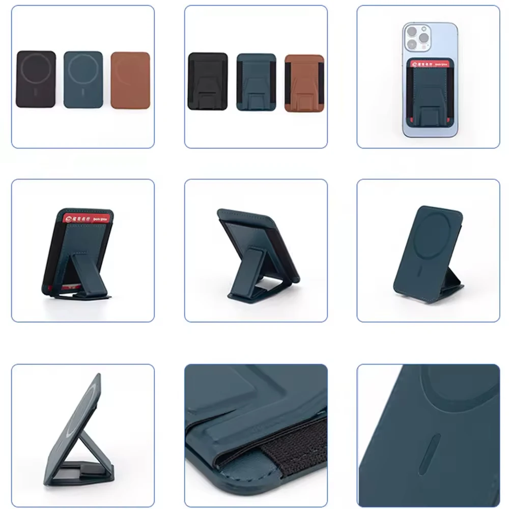 Magnetic Back Card Holder Wallet with Card Slot PU Leather Phone Wallet with Phone Stand