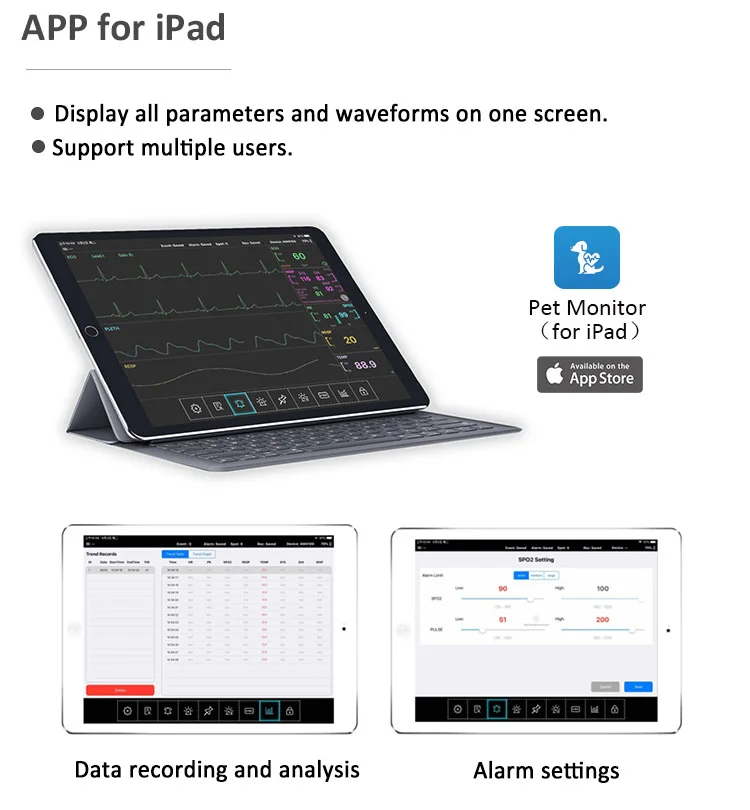 Shanghai BERRY Portable handheld  Veterinary monitor AM6100 cat dog APP health monitor clinical use and home care vet monitor