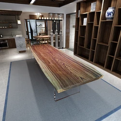 Solid table top timber artistic furniture Zebra woodslab dining table for big family