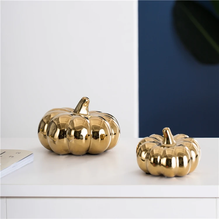 Hot selling top quality ceramic pumpkin decoration gold modern other home decor
