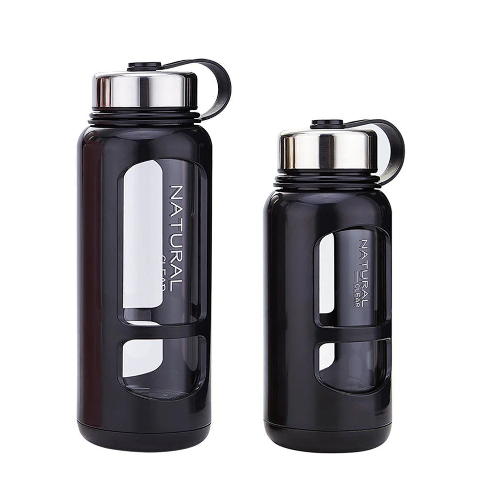 
High quality promotional wholesale promotional leak proof lid reusable drinking custom glass water bottle with silicone sleeve 