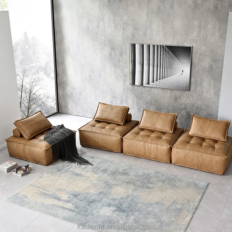 
Postmodernism modern unique Amour Tufted Button Large Square Faux Leather sectional sofa set in living room furniture set 