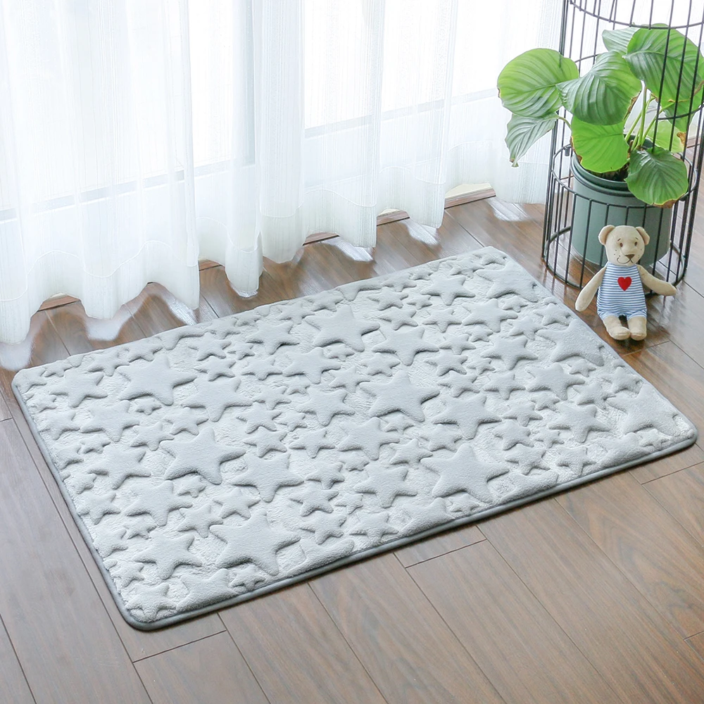Star Coral velvet embossed bath mat solid color Water-absorbing soft foot mat PVC non-slip bathroom floor mat