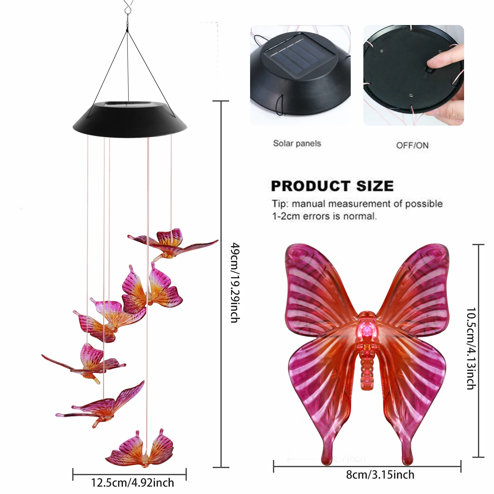 Aulaygo Wind Chime Solar Chimes Multi Powered Mobile Waterproof Automatic Light Sensor Outdoor Decor