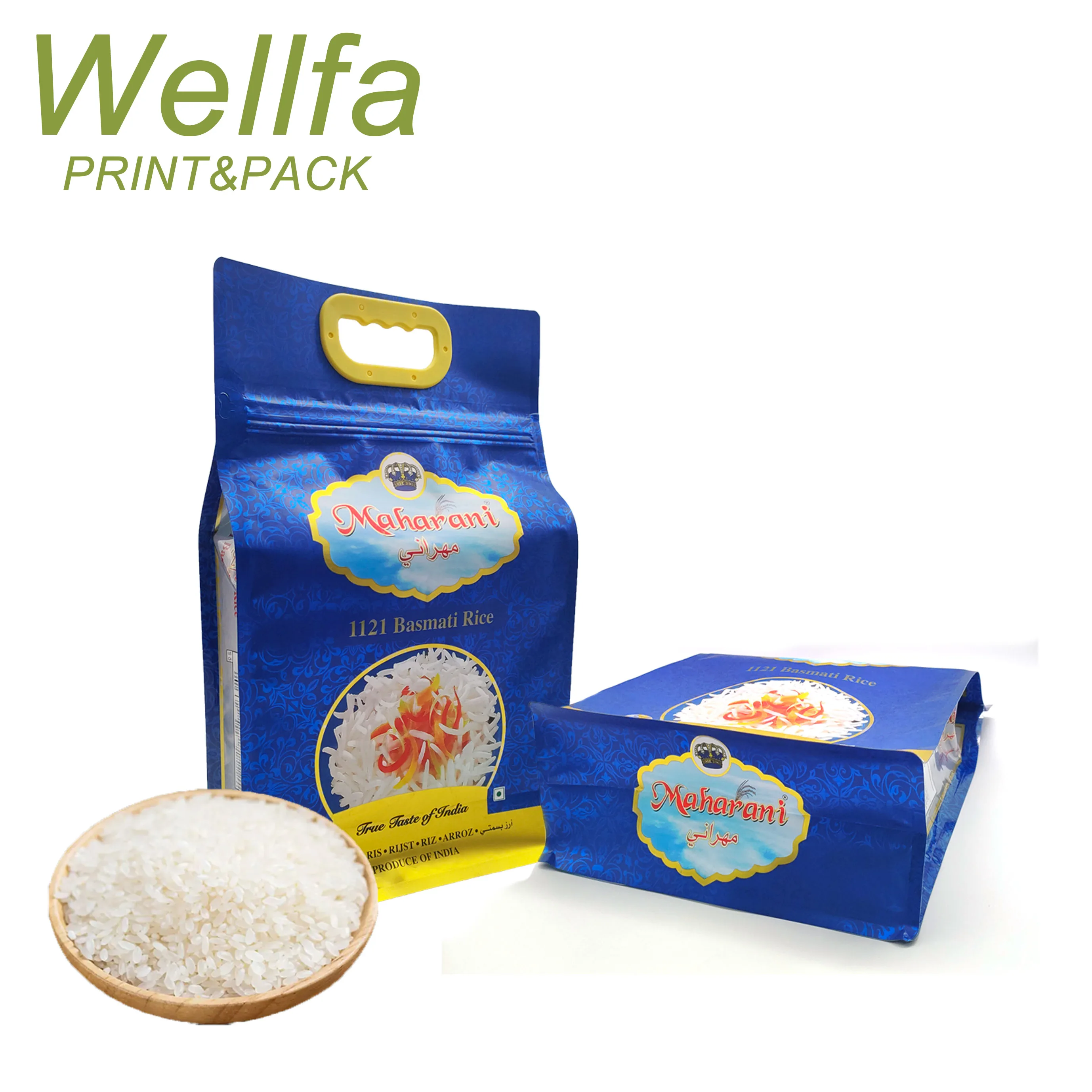 Manufacturer Plastic Printing Flat Bottom Pouch Zipper Nylon Cooked Rice Packaging With Handle 1Kg 2Kg 5Kg Rice Packing Bag